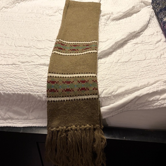 Cozy Tan Knit Scarf with Fringe - Picture 3 of 3